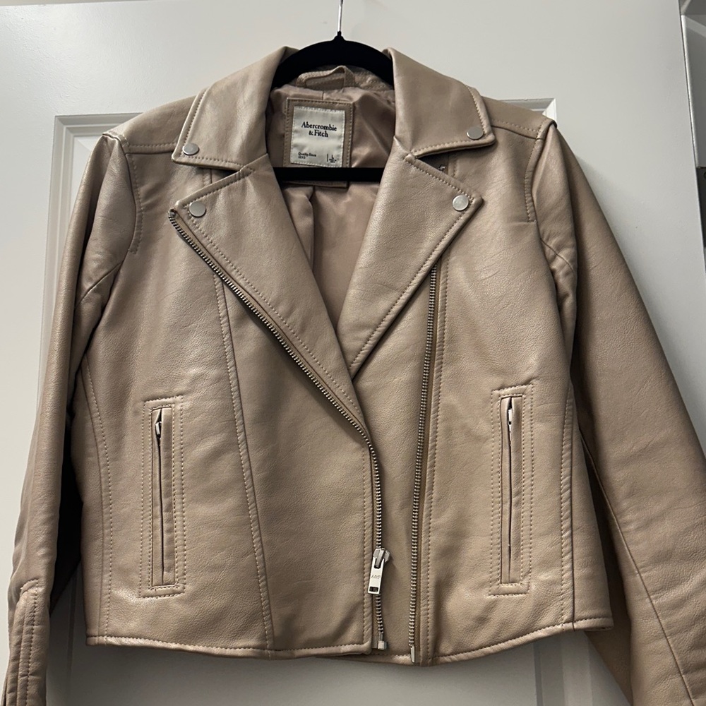 Abercrombie & Fitch Taupe Leather Moto Jacket